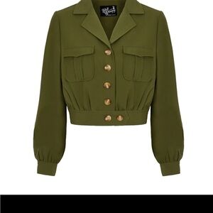 Olive Green Button-Up Women's Jacket by Hell Bunny
